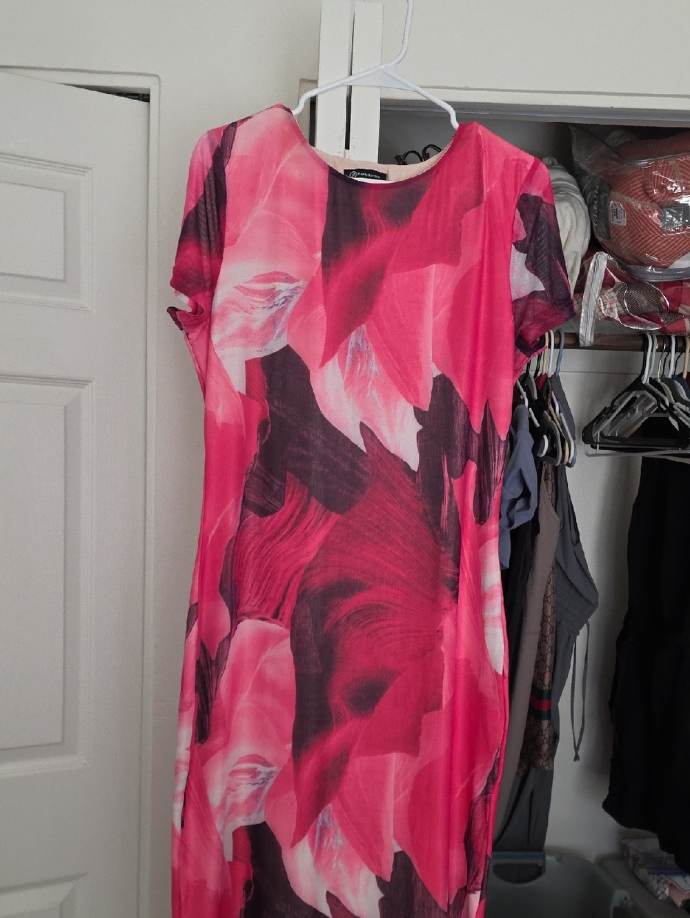 Bright Pink Floral Maxi Dress - Elegant Shift Style